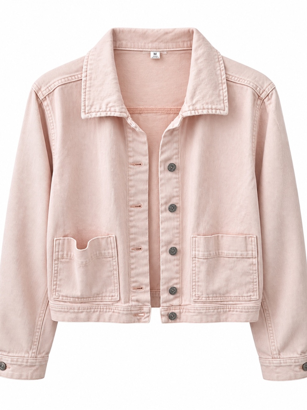 Maurices Blush Pink Cropped Denim Jacket Utility Pockets Size M